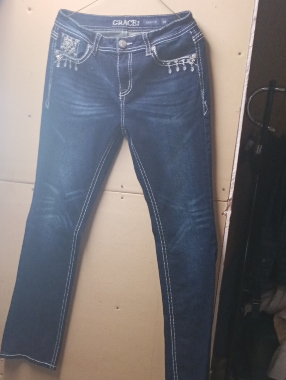 Grace Dark Blue Skinny Jeans with Beaded Pocket Accents